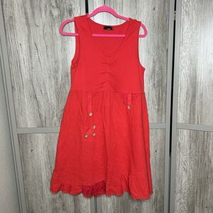 Andrea Dress Artsy Bohemian Linen Cotton Red Color